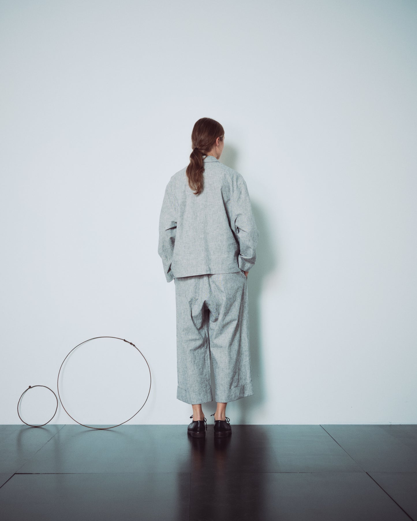 Light Grey Patterned Cuffed Hems Pants