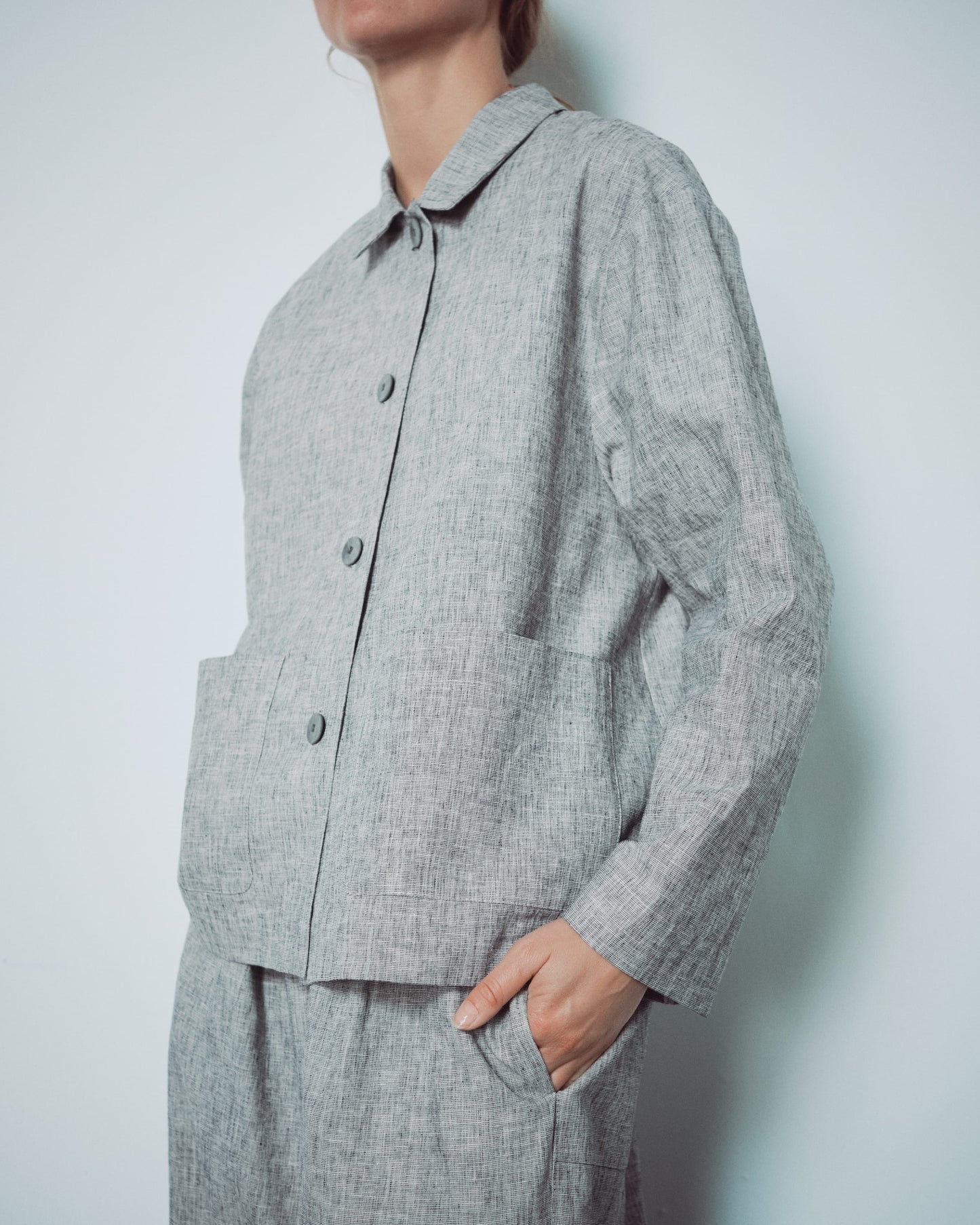 Light Grey Patterend Jacket With Pockets