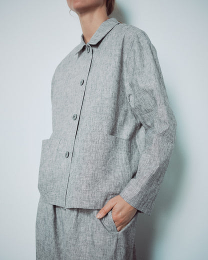 Light Grey Patterend Jacket With Pockets