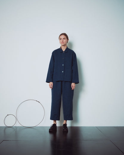 Indigo Gingham Back Pockets Pants