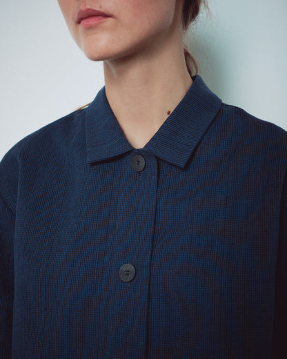 Indigo Gingham Jacket With Pockets