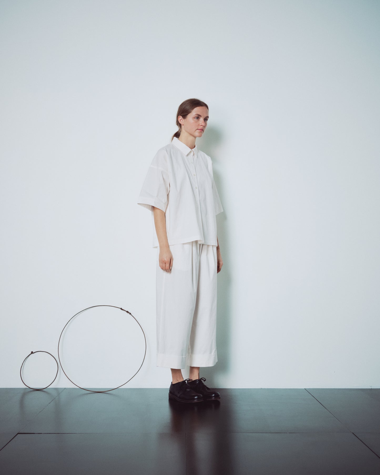 Cream White Cuffed Hems Pants