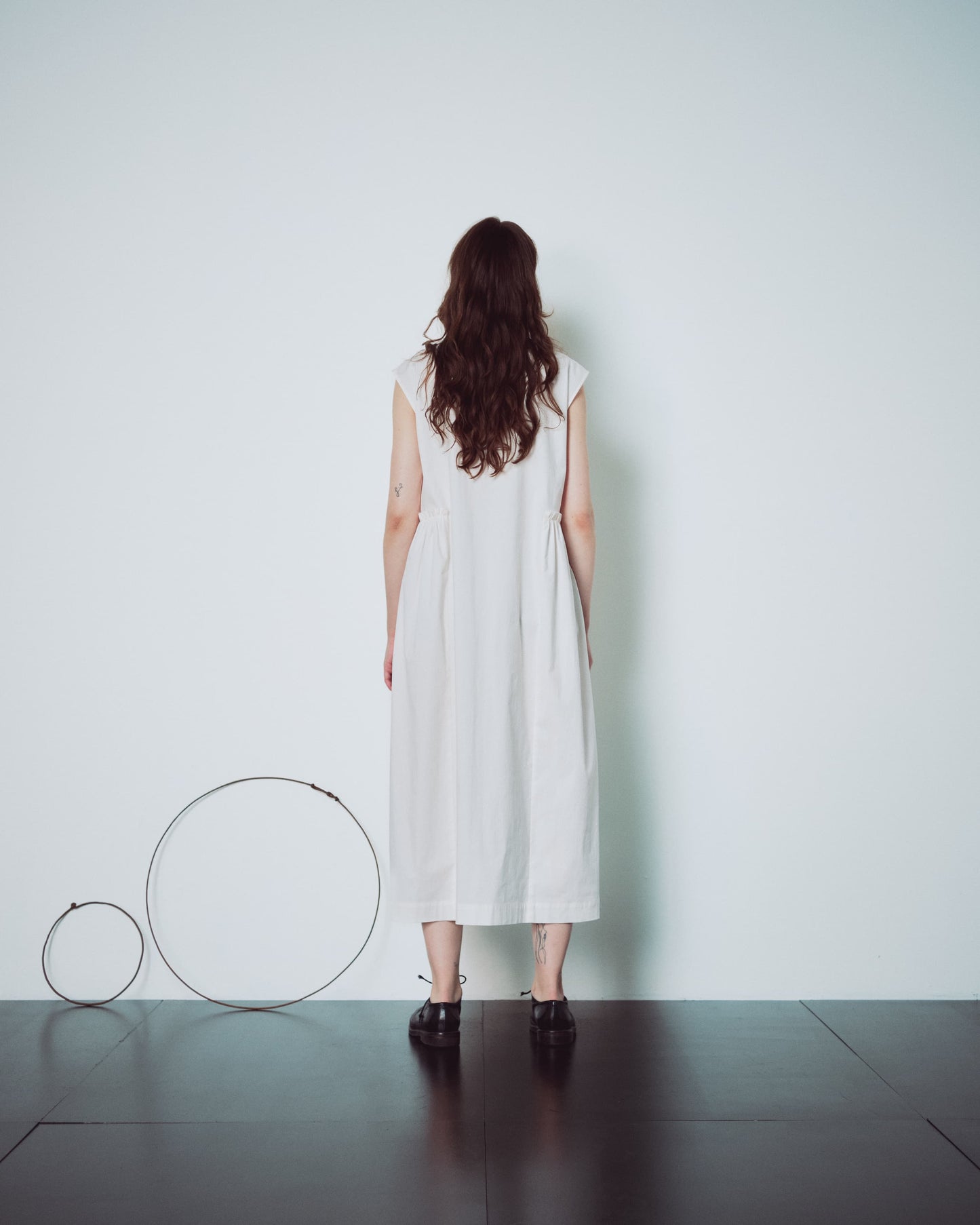 Cream White Side Gathers Dress