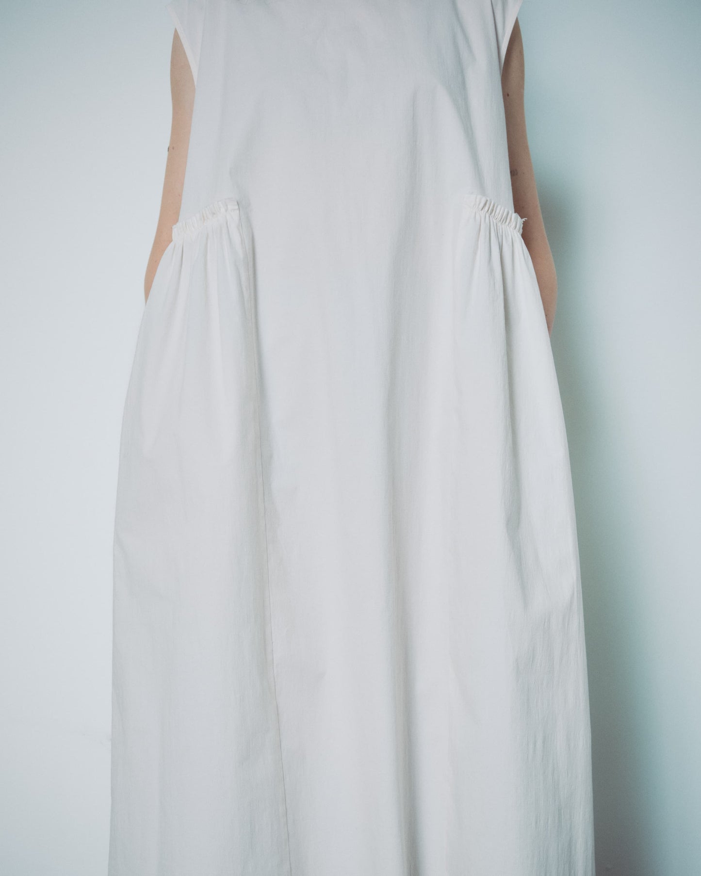 Cream White Side Gathers Dress