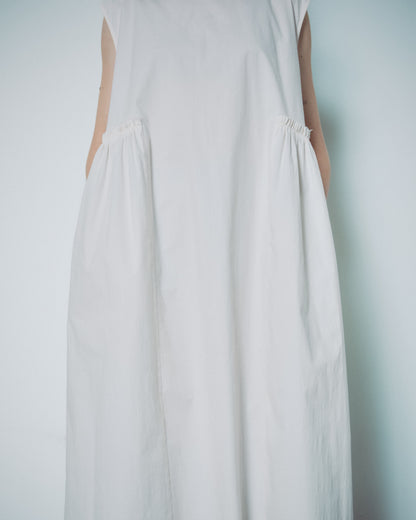 Cream White Side Gathers Dress