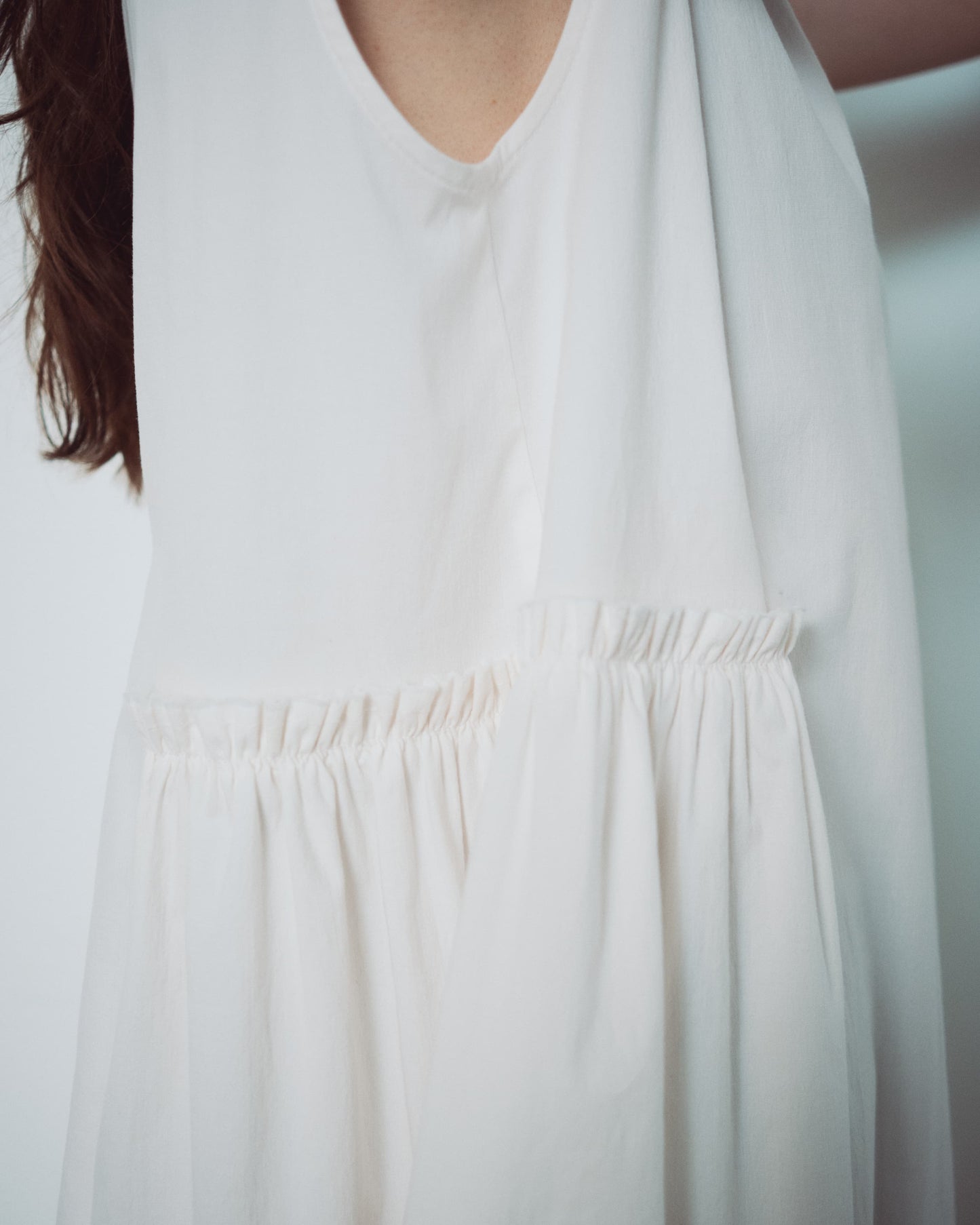 Cream White Side Gathers Dress