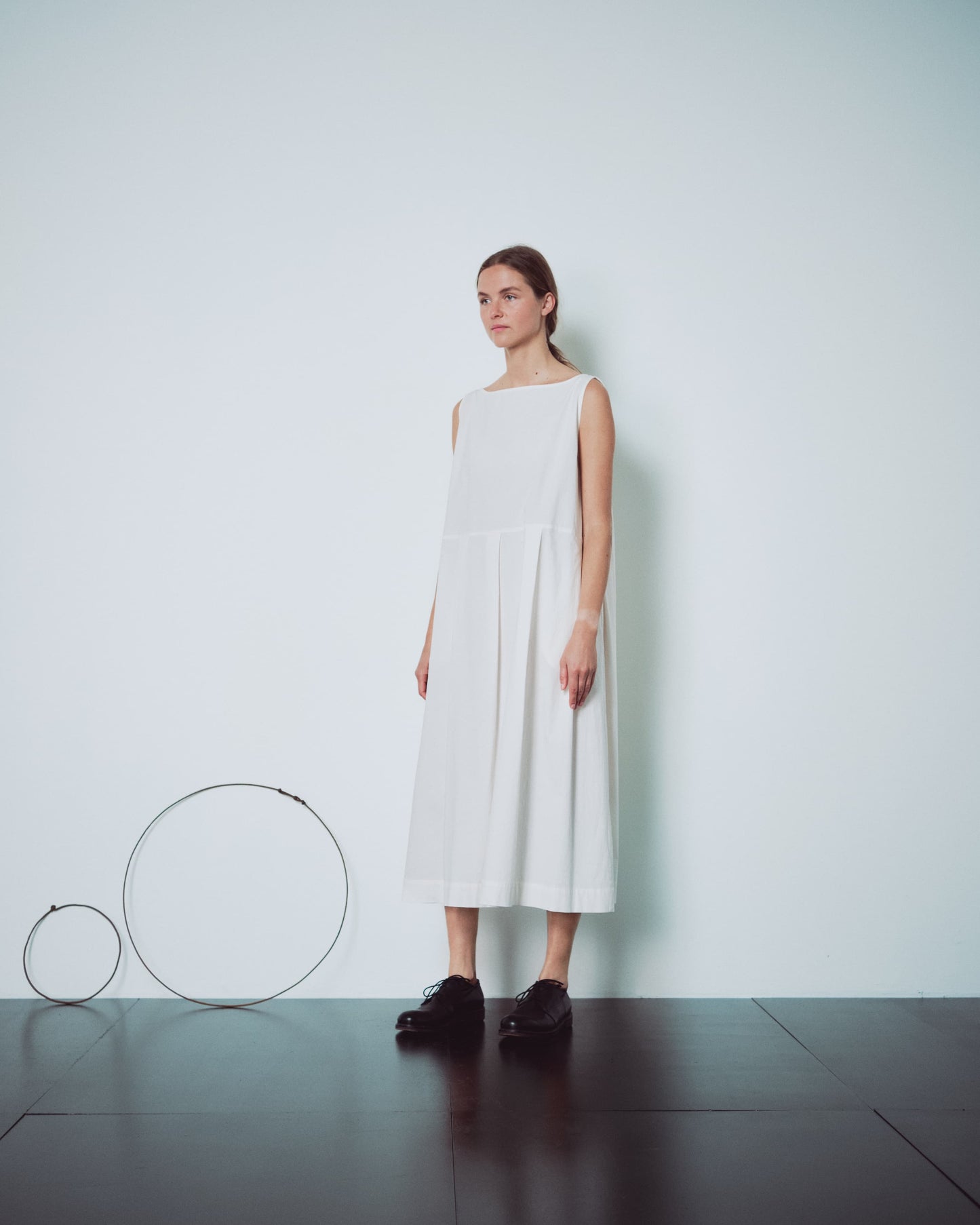 Cream White Pleated Sleeveless Dress