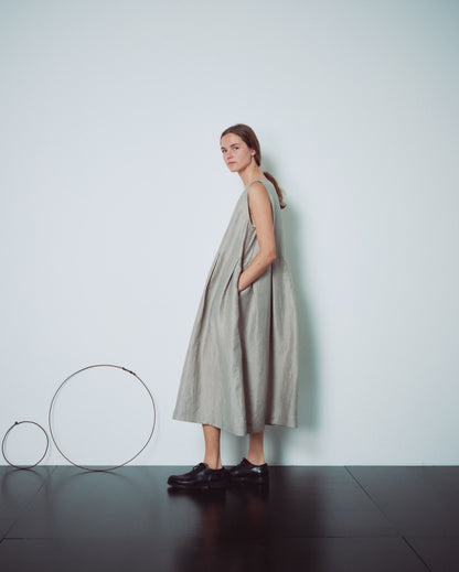 Light Grey Pleated Sleeveless Dress