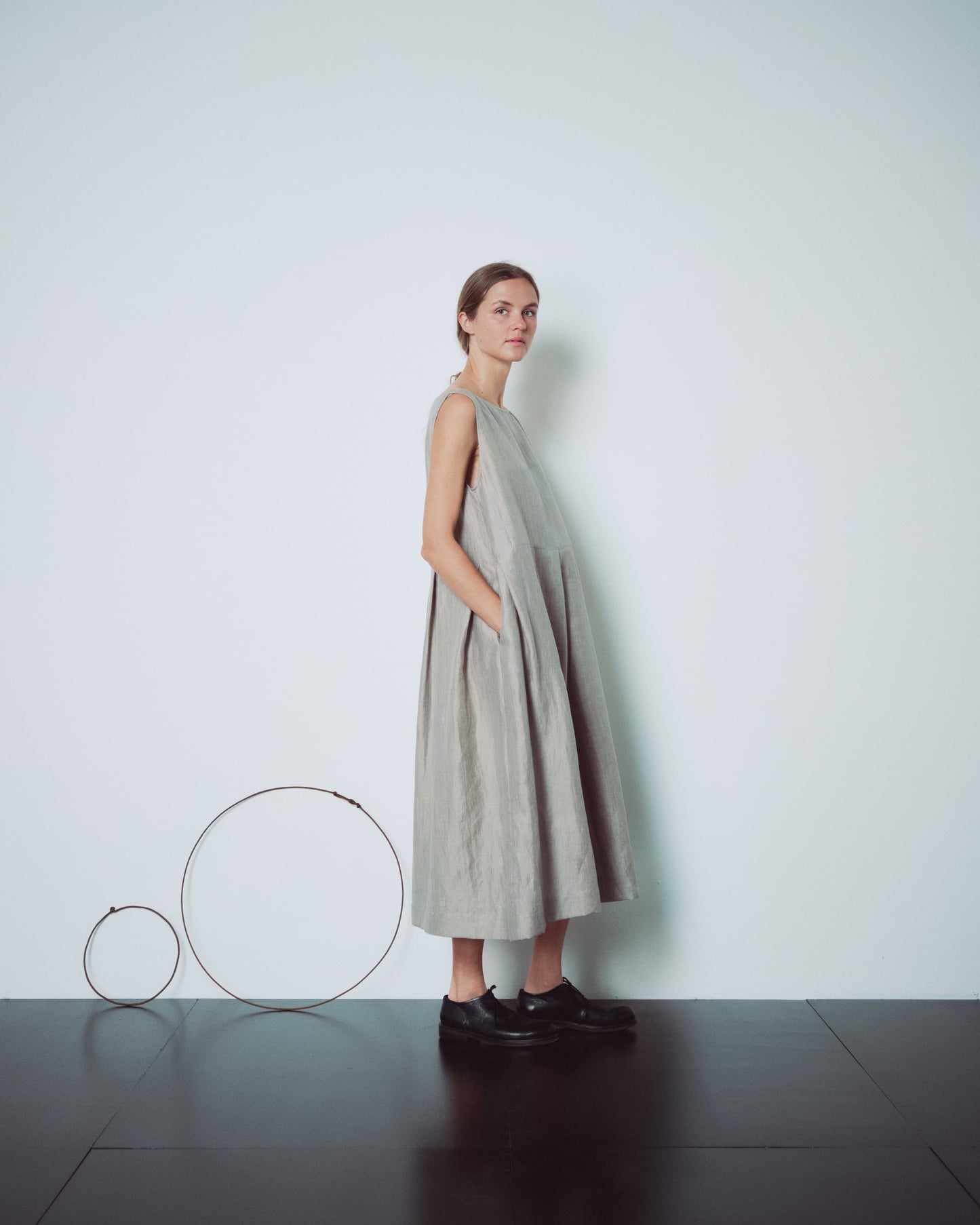 Light Grey Pleated Sleeveless Dress