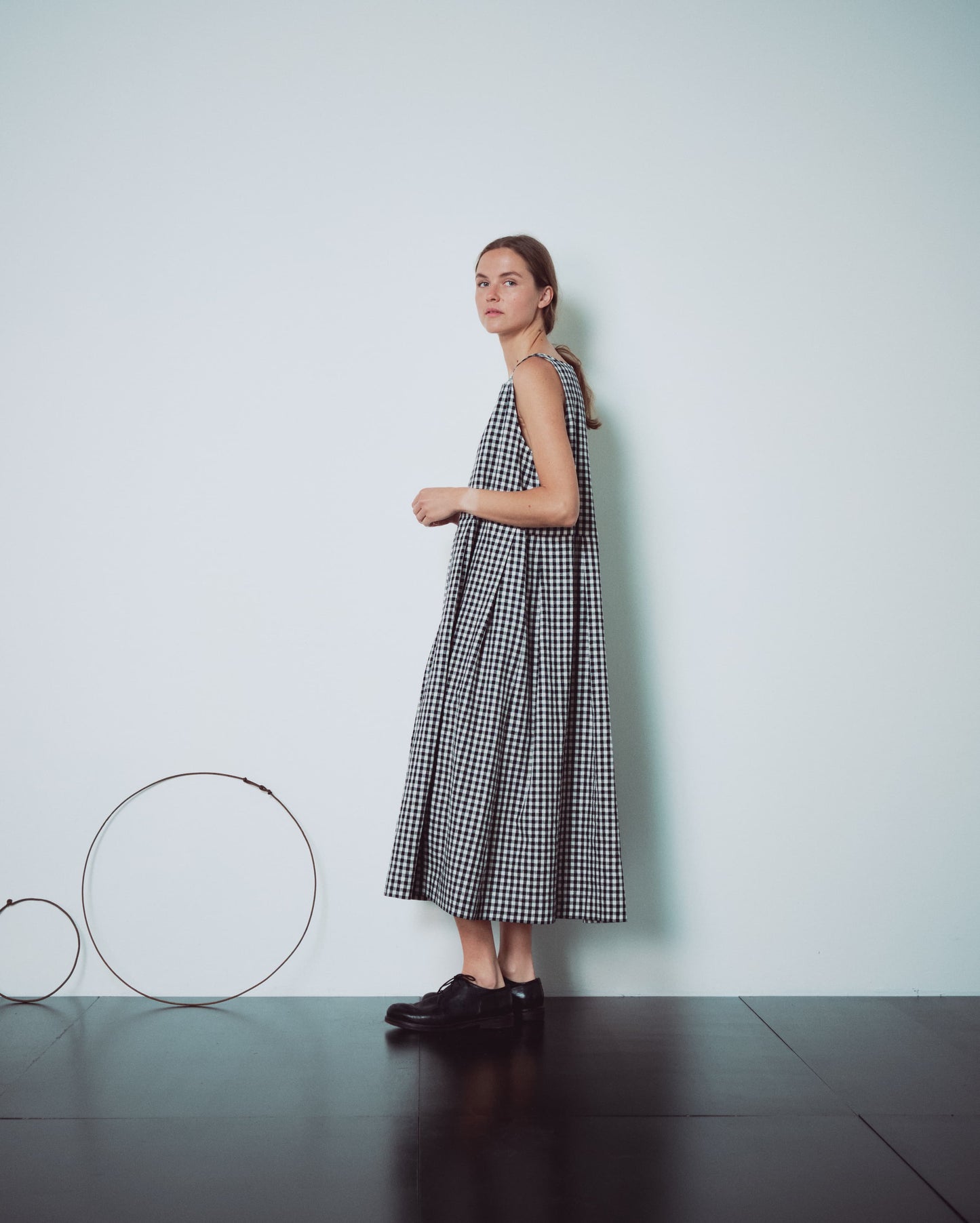 Checked Pleated Sleeveless Dress