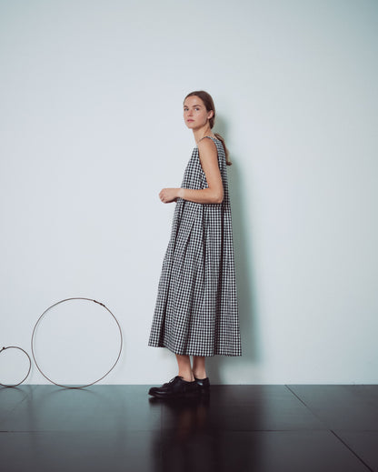 Checked Pleated Sleeveless Dress