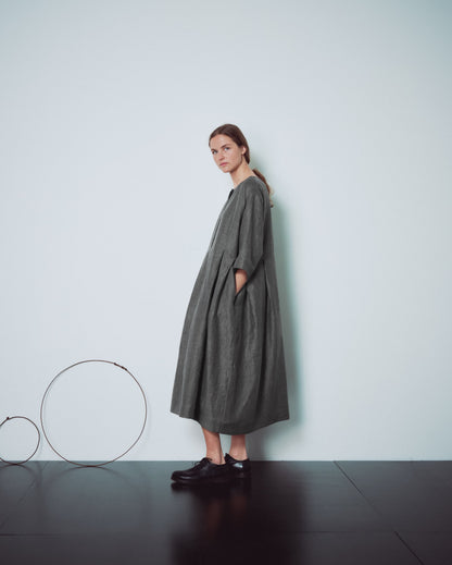 Dark Grey Hidden Buttons Dress
