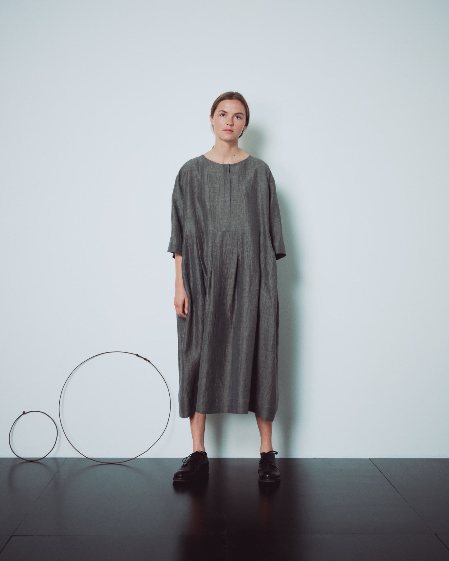Dark Grey Hidden Buttons Dress