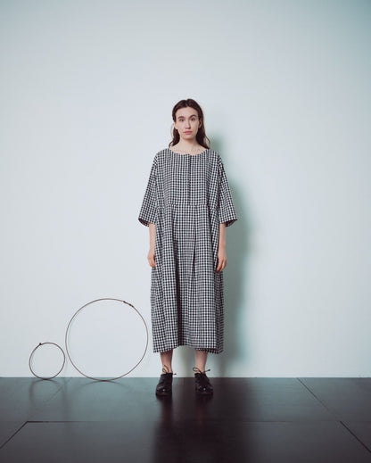 Checked Hidden Buttons Dress