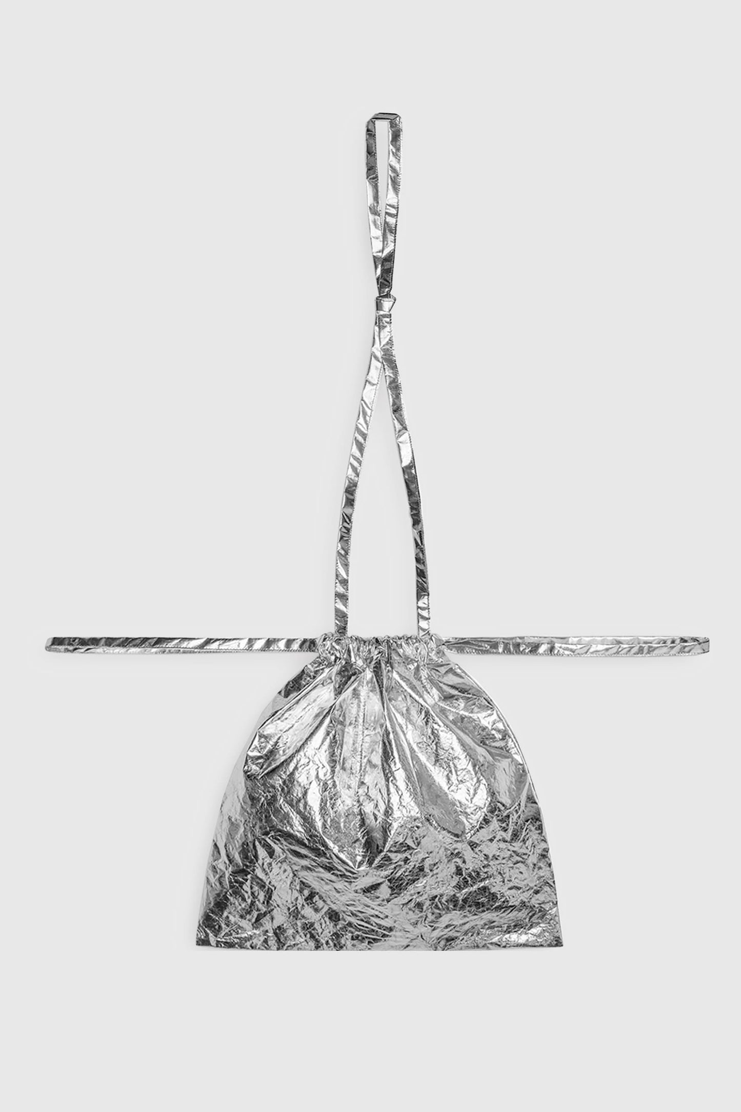 Drawstring Bag with Strap S 35 Silver
