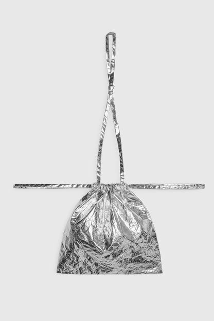 Drawstring Bag with Strap S 35 Silver