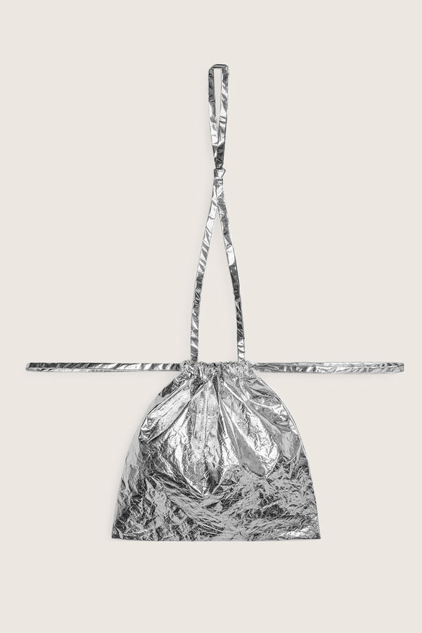 Drawstring Bag with Strap S 35 Silver