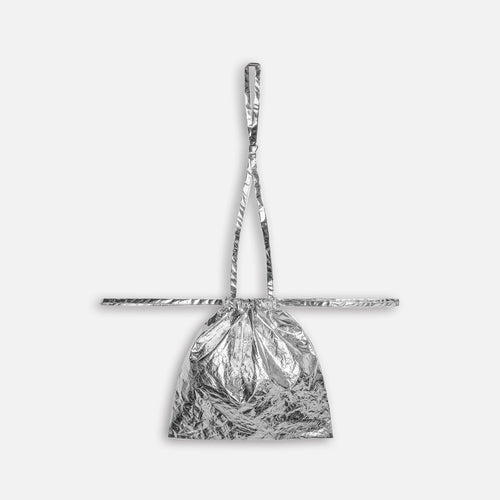Drawstring Bag with Strap S 35 Silver